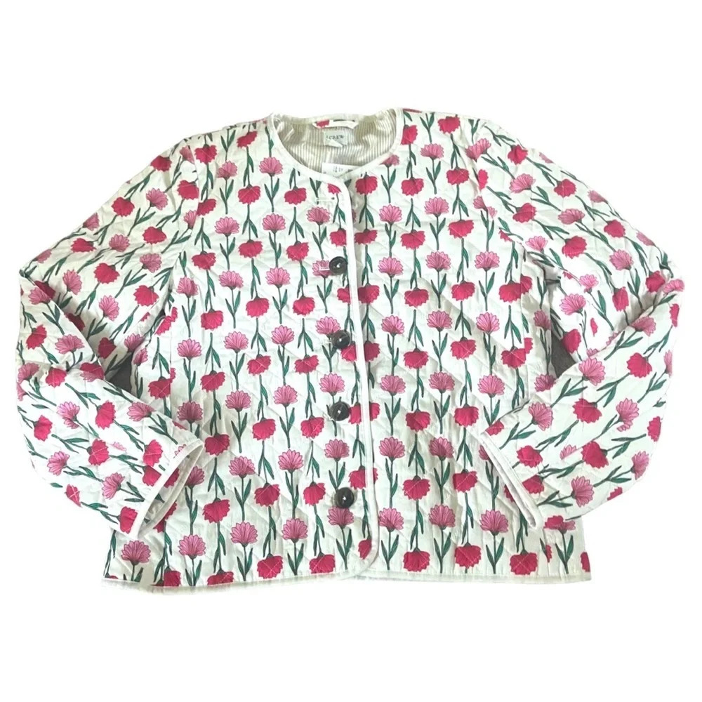 J.Crew Women’s Floral Quilted Jacket Stamped Cotton Sz 12 New